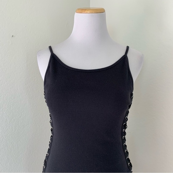 Silence + Noise Side Lace Ribbed Tank Dress Size Small Black - Picture 3 of 14